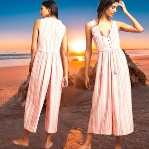 Anthropologie Visayas Boho Relaxed Striped Jumpsuit Medium Orange /Pink /White